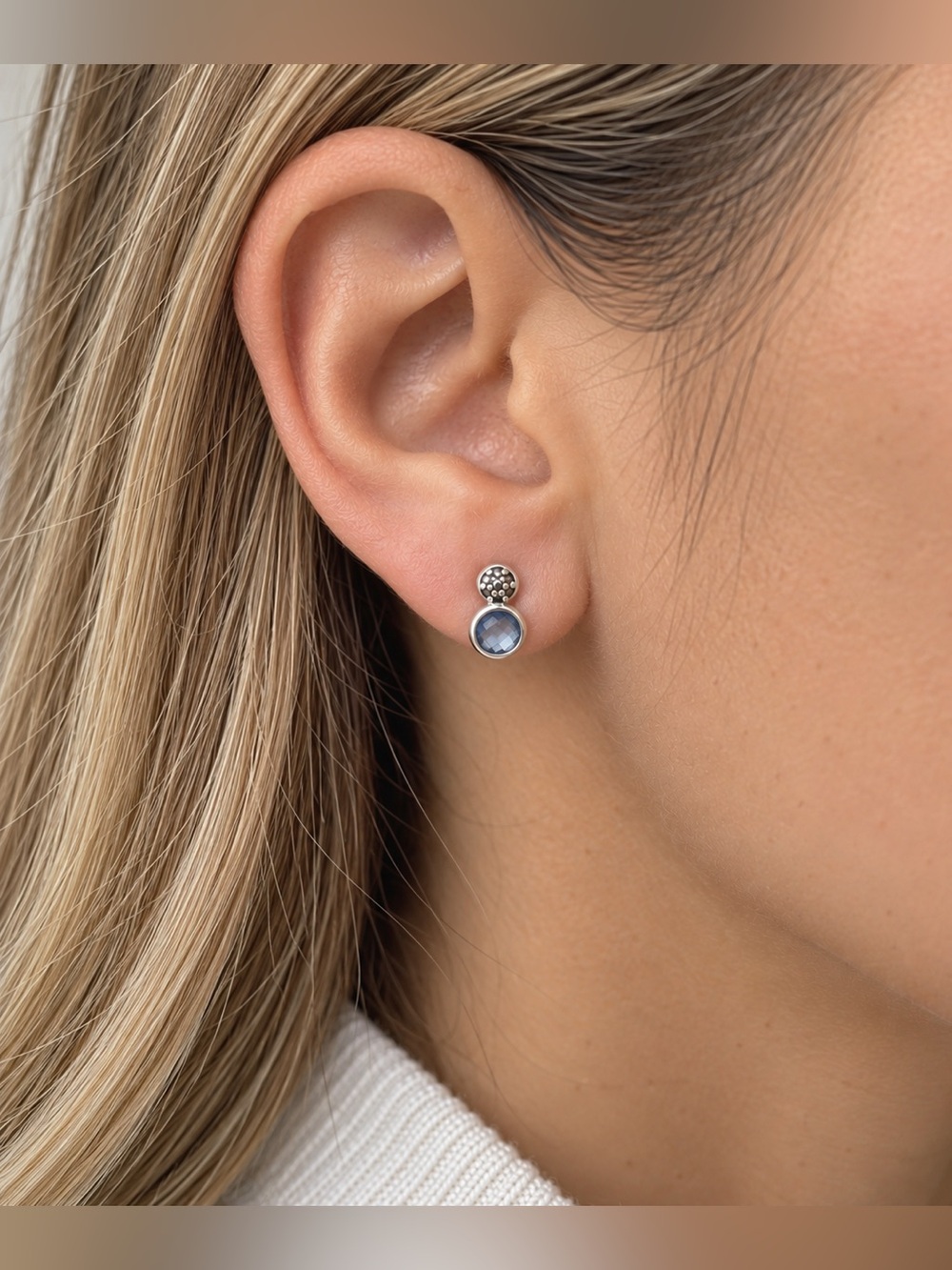 Silver and Blue Stud Earrings